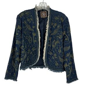 Double D Ranch Olinala Beaded denim jacket embroidery beading raw-edge fringe S
